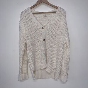 Marea by Liz Joy Cream Chunky 100% Cotton V-Neck Button Oversized Cardigan Small